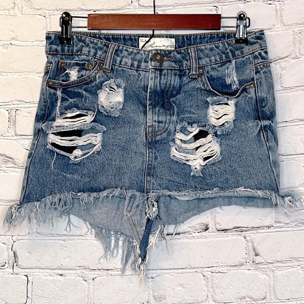 Vintage Havana Distressed Cutoff Blue Jean Skirt Size 25  Excellent Condition